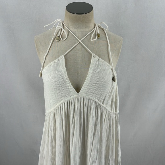 Free People Womens XS Off White Boho Spaghetti Strap Maxi Tiered Dress Deep V - Picture 4 of 9